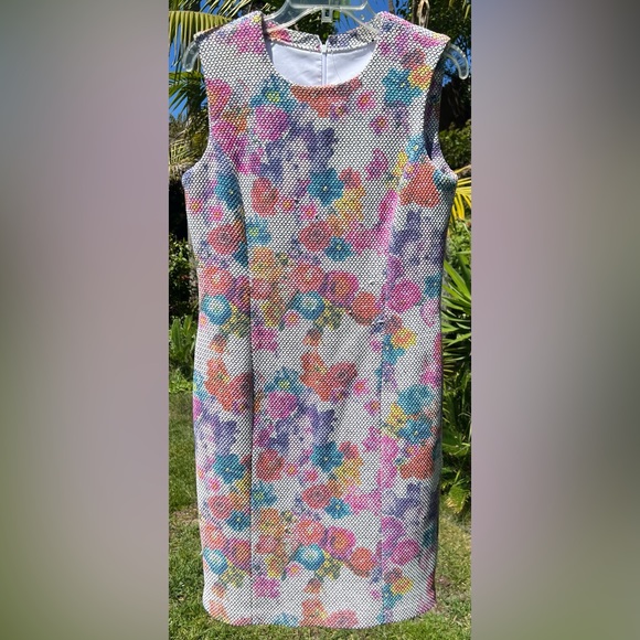 Worth New York White Azalea Coral Openweave Floral Print Sheath Dress M - Picture 2 of 15